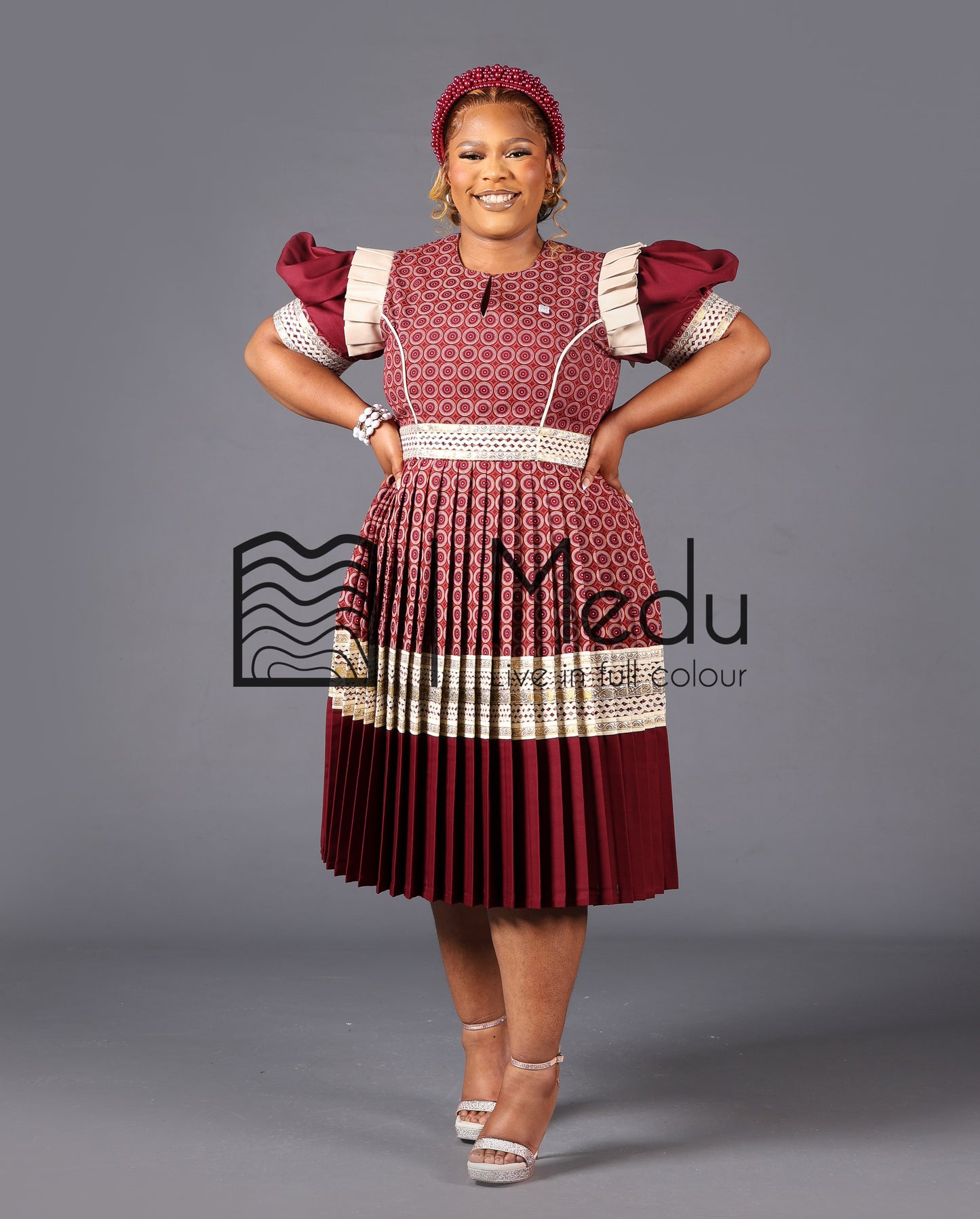 Ntsoaki Luxe Pleated Dress In Boledi Maroon