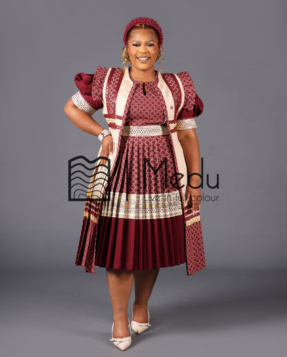 His & Hers: Ntsoaki Luxe Bridal Set in Maroon and Cream