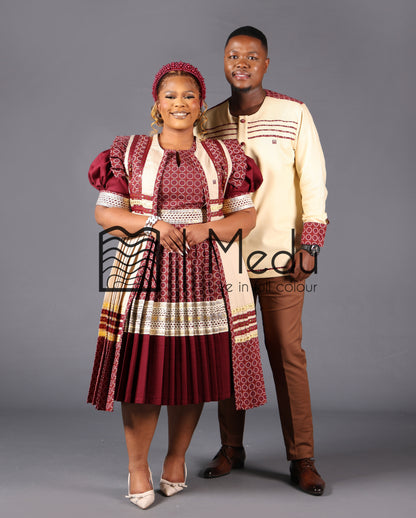 His & Hers: Ntsoaki Luxe Bridal Set in Maroon and Cream