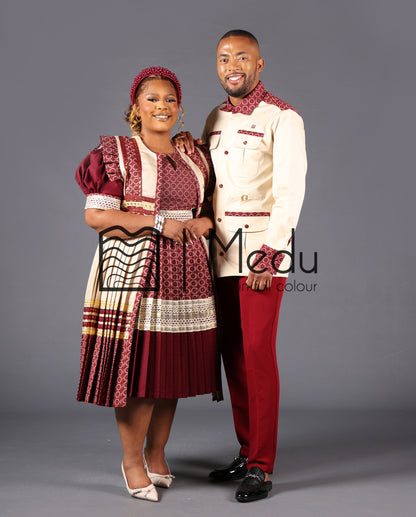 His & Hers: Ntsoaki Luxe Bridal Set in Maroon and Cream