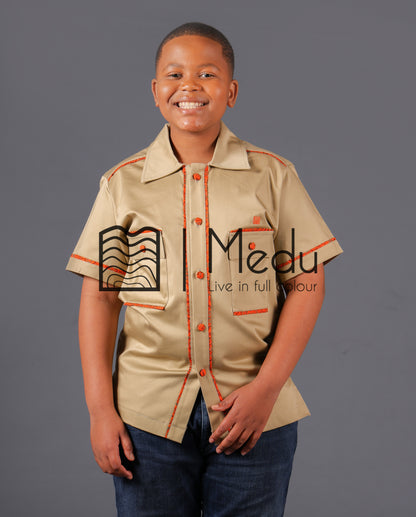 Kiddies Kwena Safari Shirt in Beige with Orange