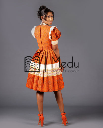 Boledi Pleated Dress in Orange