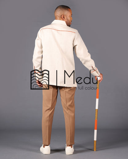 Kwena Bespoke Linen Safari Shirt in Beige and Orange