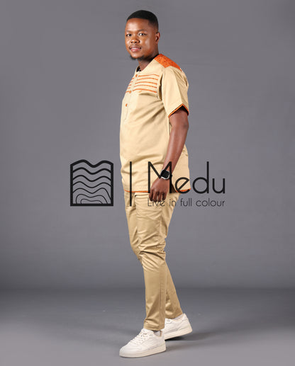 Noko Front Stripes Shirt in Beige and Orange