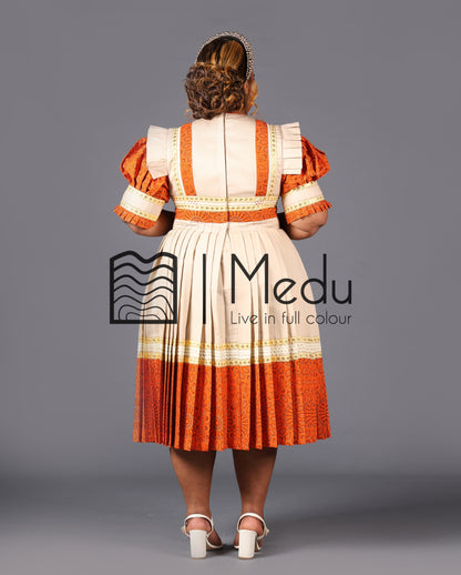 Mologadi Pleated Dress in Beige and Orange