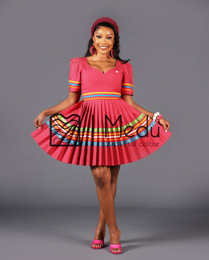 Mmashela Giant Bow Mini Dress in Pink