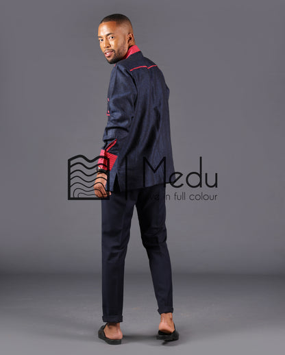 Kwena Bespoke Linen Shirt in Royal and Pink