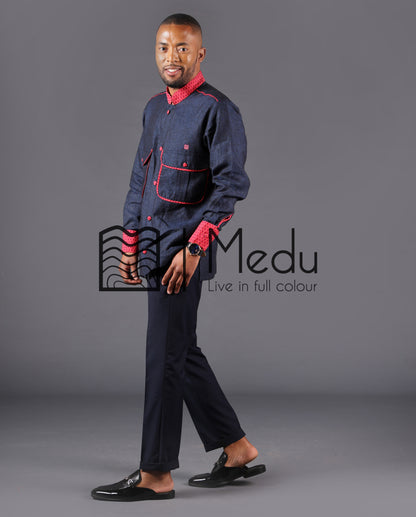Kwena Bespoke Linen Shirt in Royal and Pink