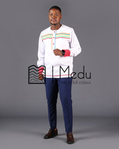 Mokone Front Stripes Shirt in White with Pink