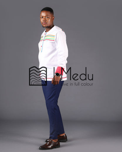 Mokone Front Stripes Shirt in White with Pink
