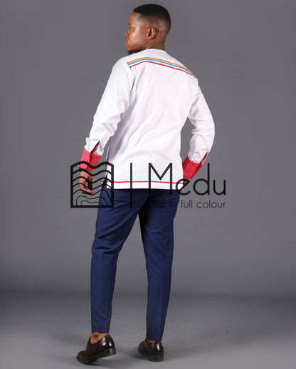 Mokone Front Stripes Shirt in White with Pink