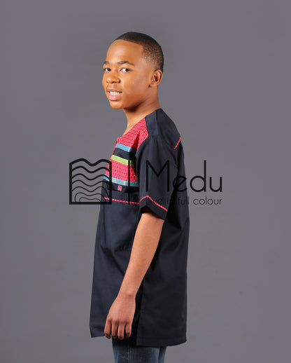 Kiddies Pule Front Panel Shirt Navy with Pink