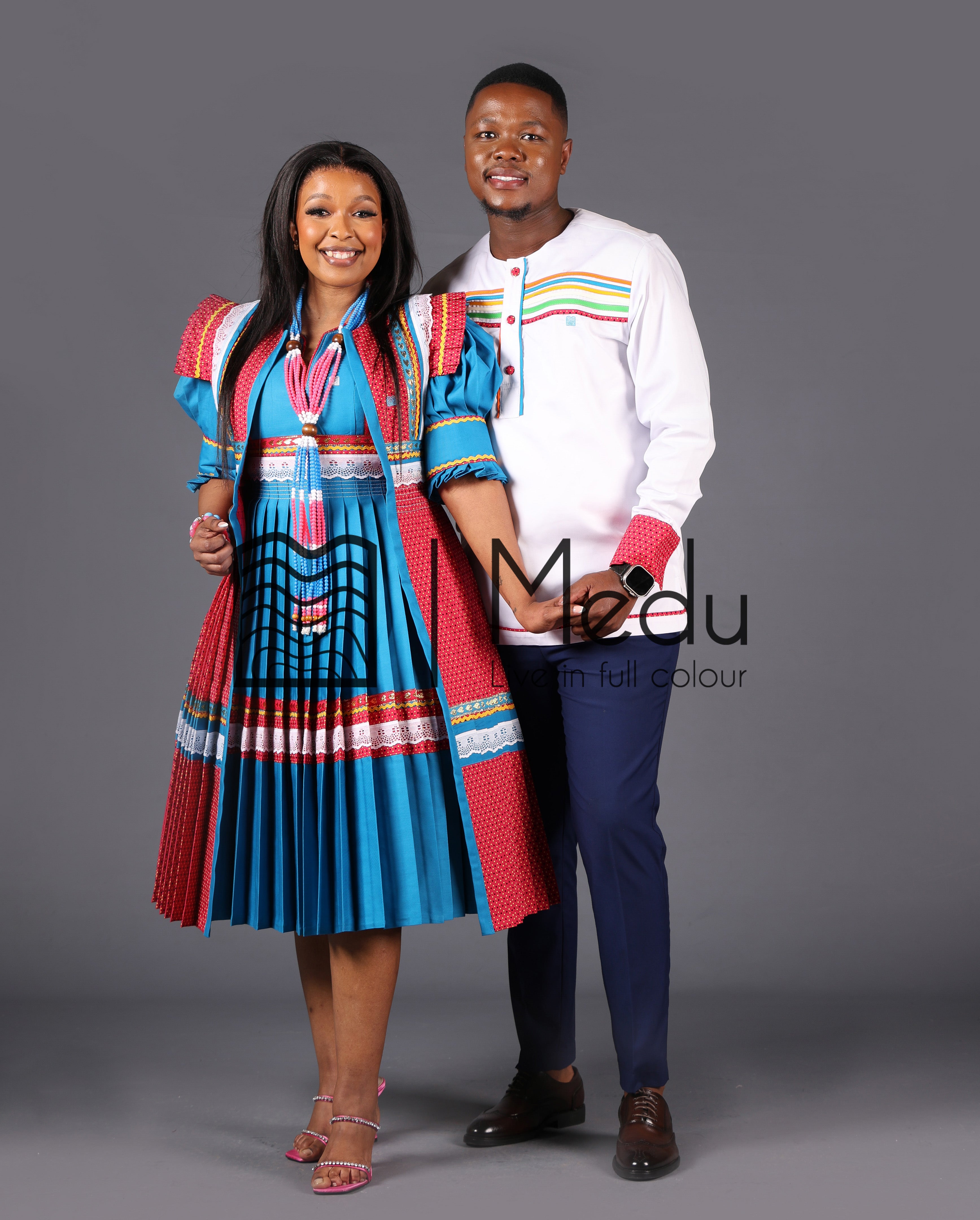 His & Hers: Mogoshadi Bridal Set Pink and Turquoise – MEDU by Sepedi Bapedi