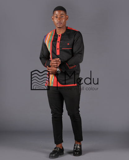 Nape Side Panel Shirt Black Trimmed with Red