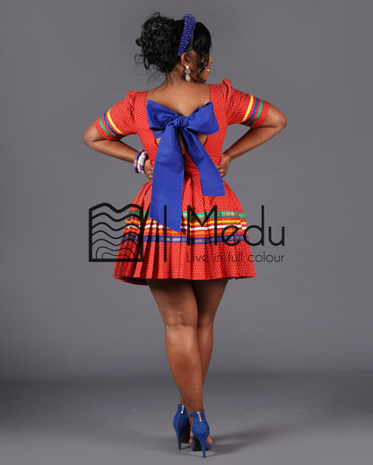 Mmashela Giant Bow Mini Dress in Manoko Red