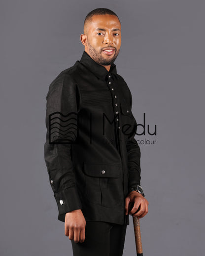 Kwena Luxe Safari Shirt in Black