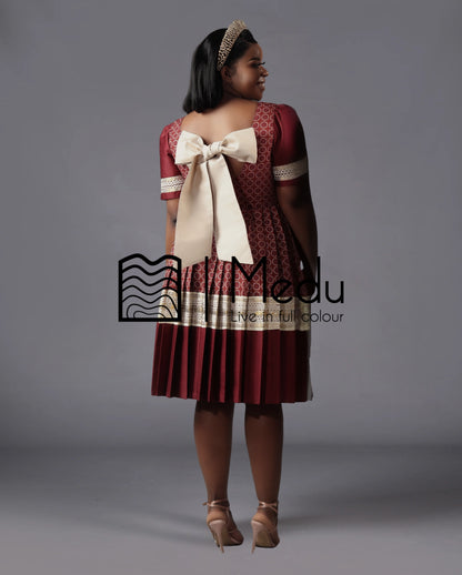 Mmashela Giant Bow Midi Dress in Maroon