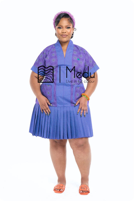 Mmathabo Pleated Shift Dress Purple