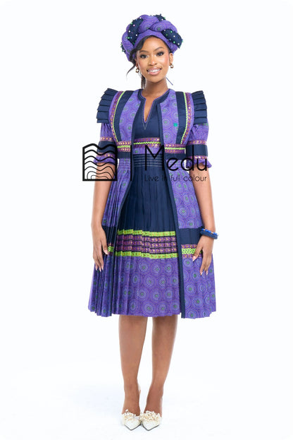 Modipadi Luxe Dress Set in Purple and Navy