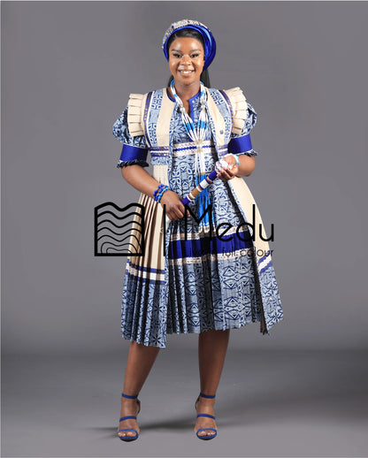 Mogoshadi Pleated Bridal Set in Blue Print