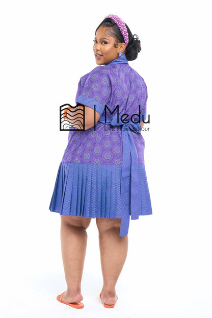 Mmathabo Pleated Shift Dress Purple