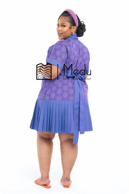 Mmathabo Pleated Shift Dress Purple