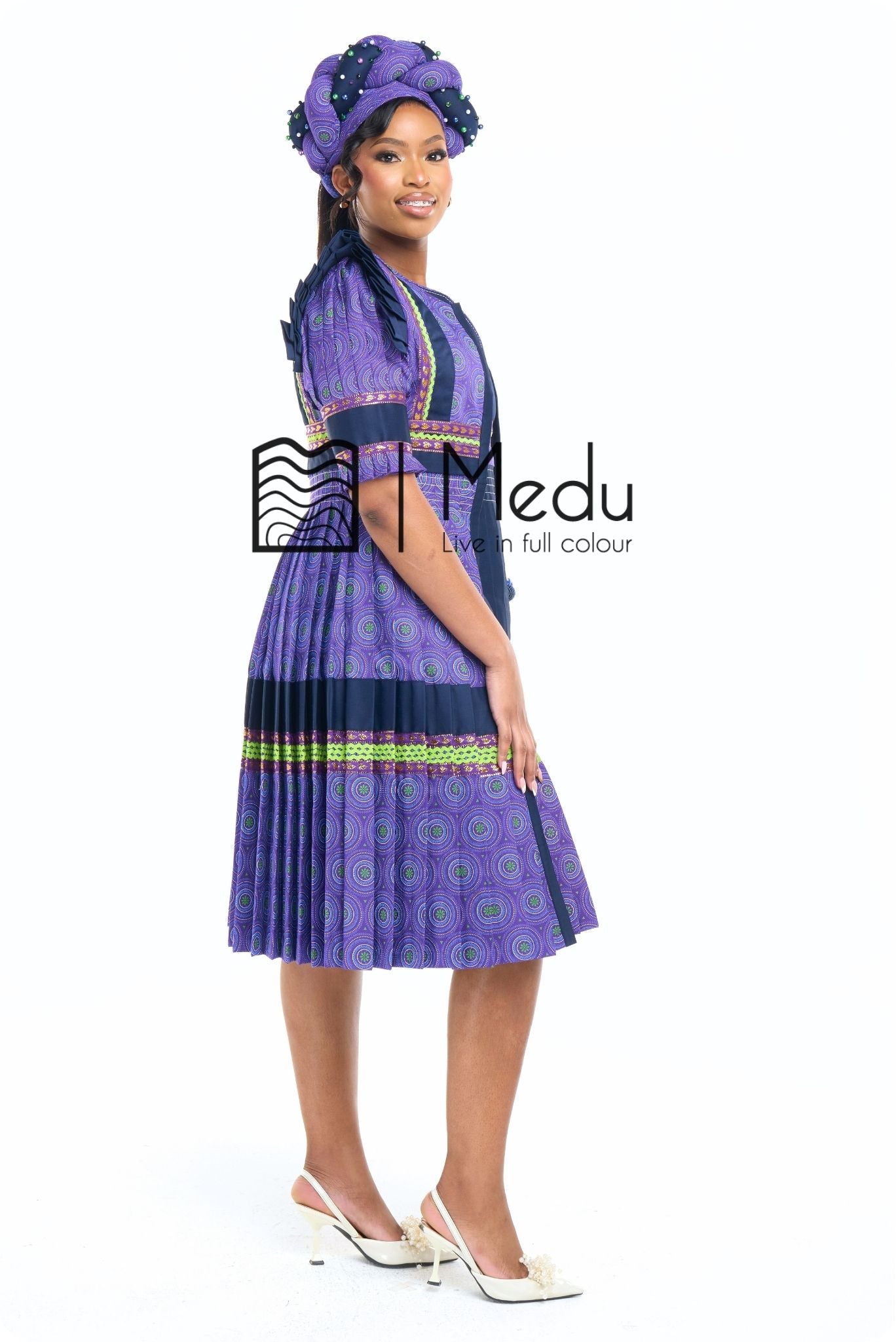Modipadi Luxe Dress Set in Purple and Navy