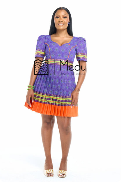 Mmashela Giant Bow Mini Dress in Purple and Orange