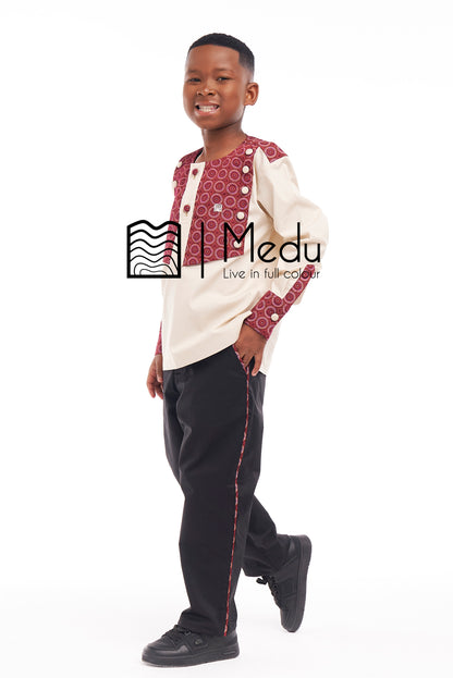 Kiddies Lehumo Shirt And Trousers Set Maroon