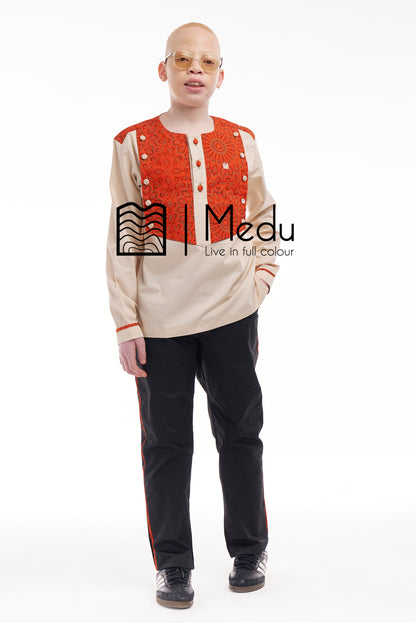 Kiddies Lehumo Shirt And Trousers Set Orange
