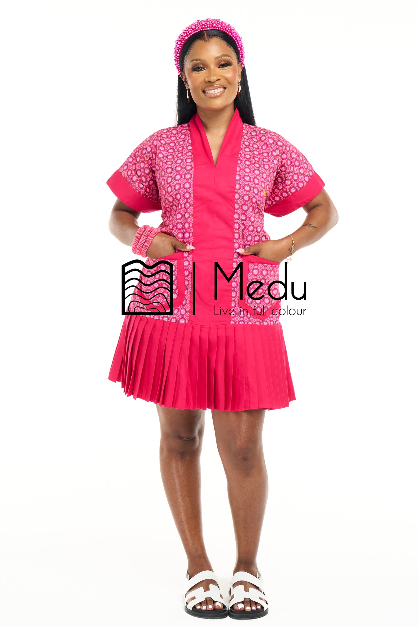 Mmathabo Pleated Shift Dress Medu Pink