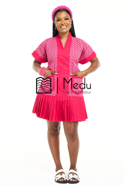 Mmathabo Pleated Shift Dress Medu Pink