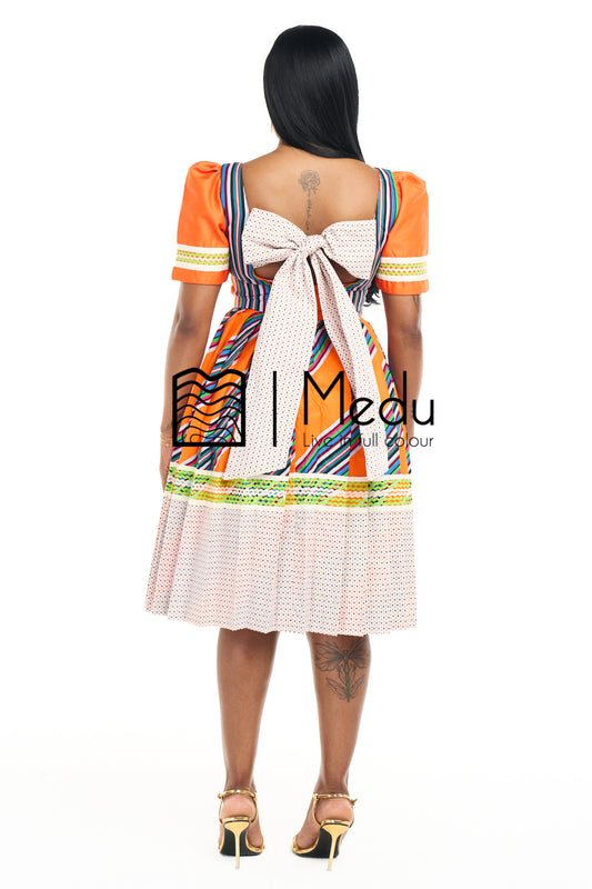 Mufunwa Giant Bow Midi Dress Orange