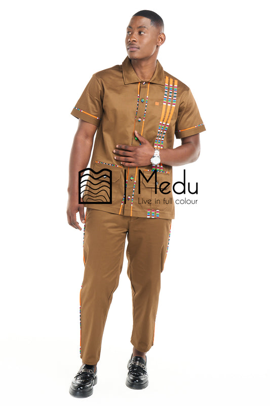Mashudu Luxe Shirt Khakhi with Orange
