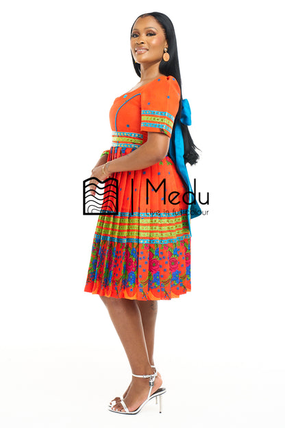 Tsakani Giant Bow Midi Dress Orange