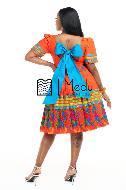 Tsakani Giant Bow Midi Dress Orange