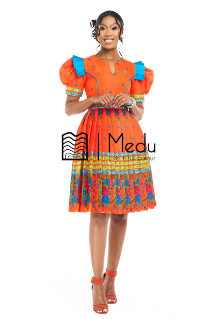 Vutomi Pleated Dress in Orange