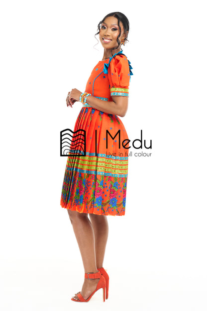 Vutomi Pleated Dress in Orange