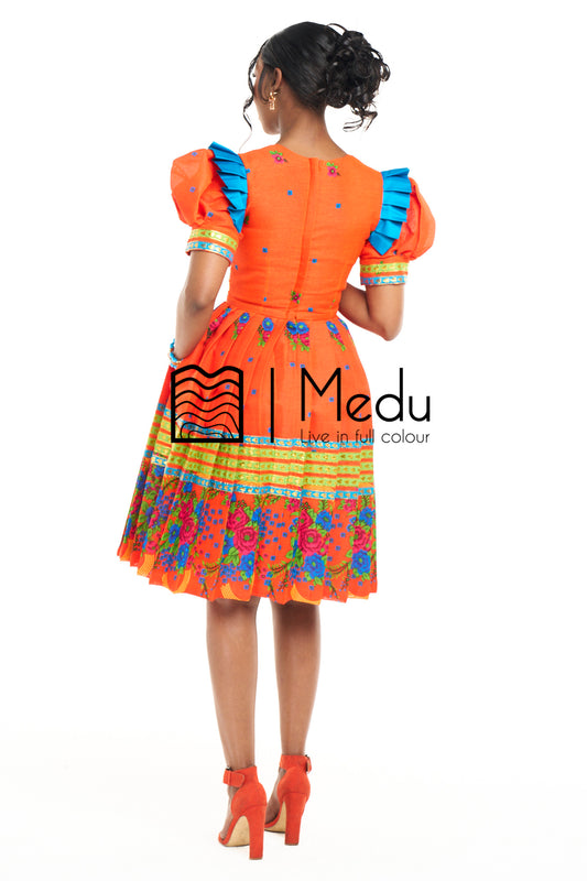 Vutomi Pleated Dress in Orange