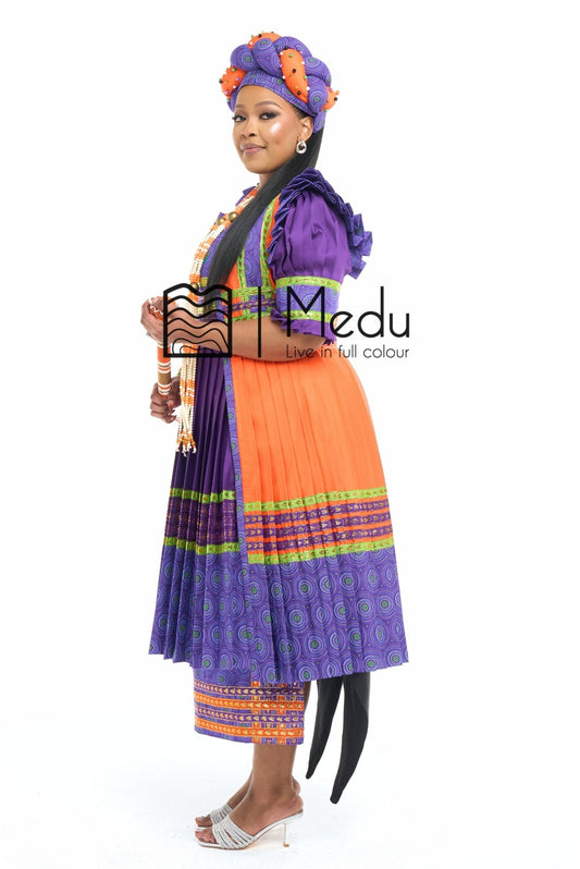 Modipadi Luxe Dress Set in Purple and Orange