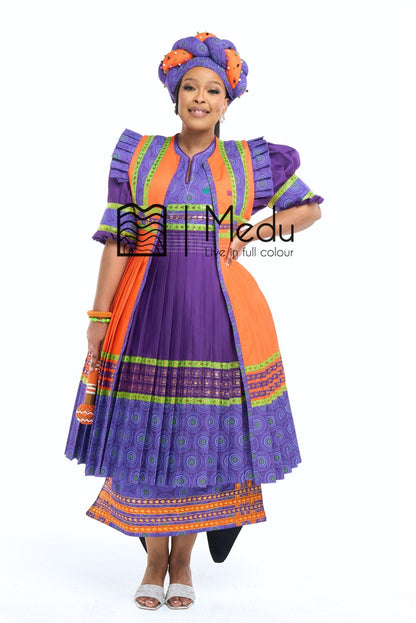 Modipadi Luxe Dress Set in Purple and Orange