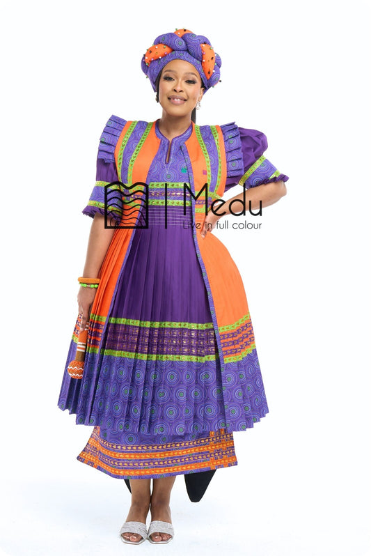 Modipadi Luxe Dress Set in Purple and Orange