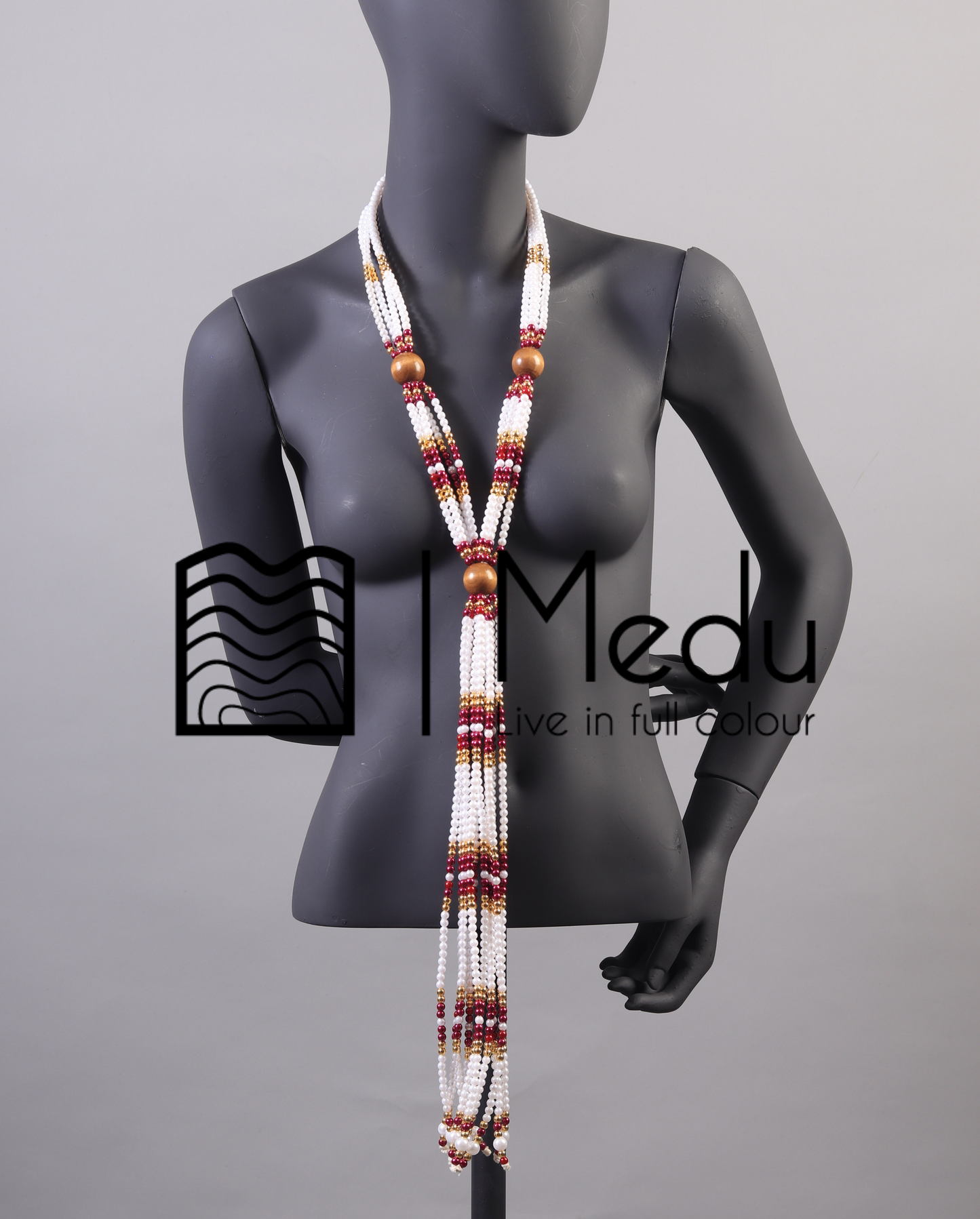 Sepedi Tie Beads Maroon and Cream