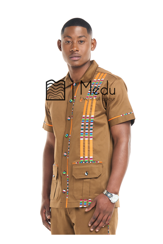 Mashudu Luxe Shirt Khakhi with Orange