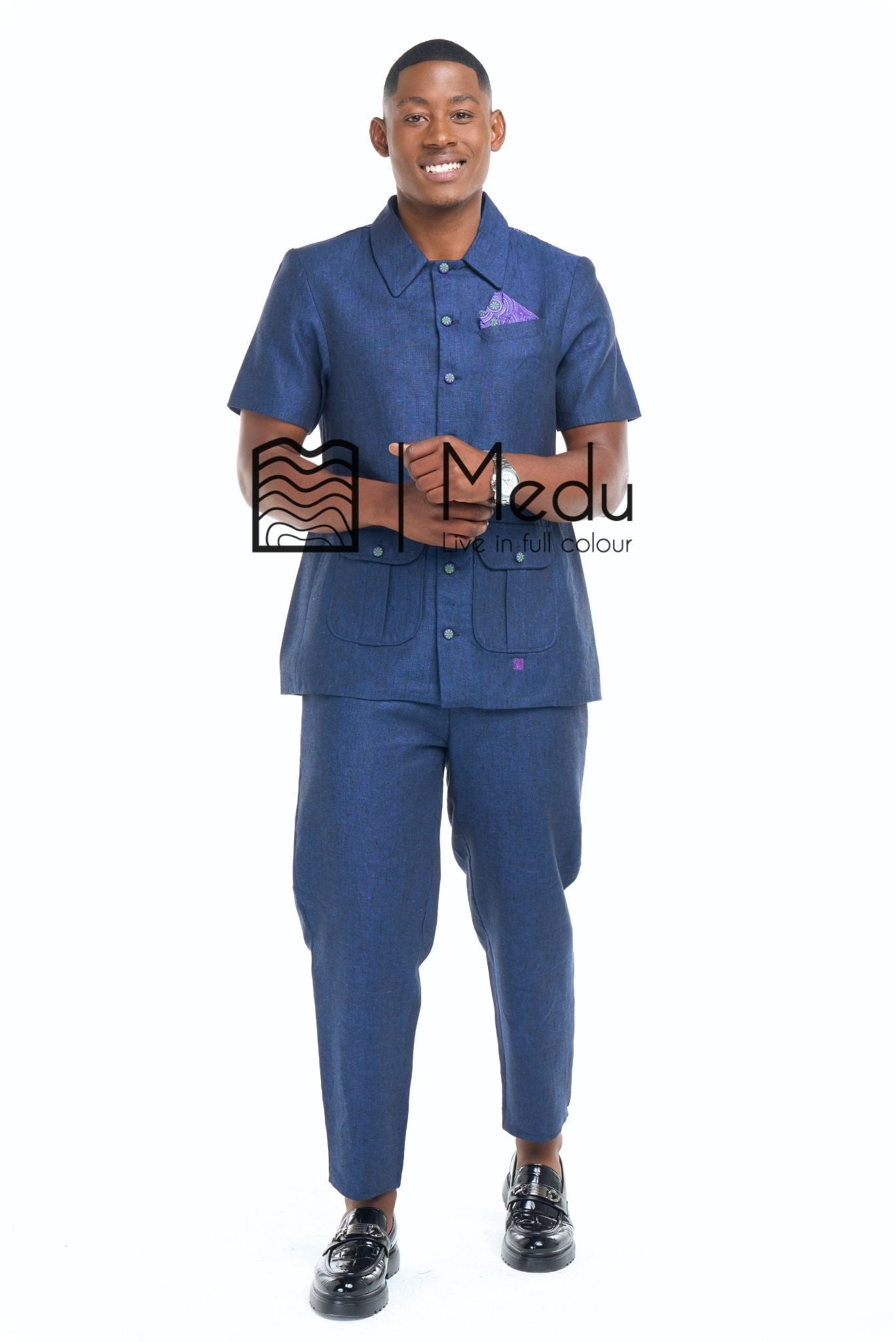 Peba Bespoke Linen Tailored Set Navy