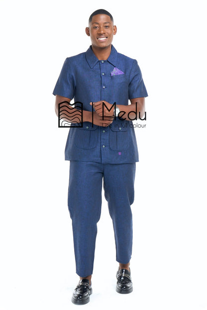 Peba Bespoke Linen Tailored Set Navy