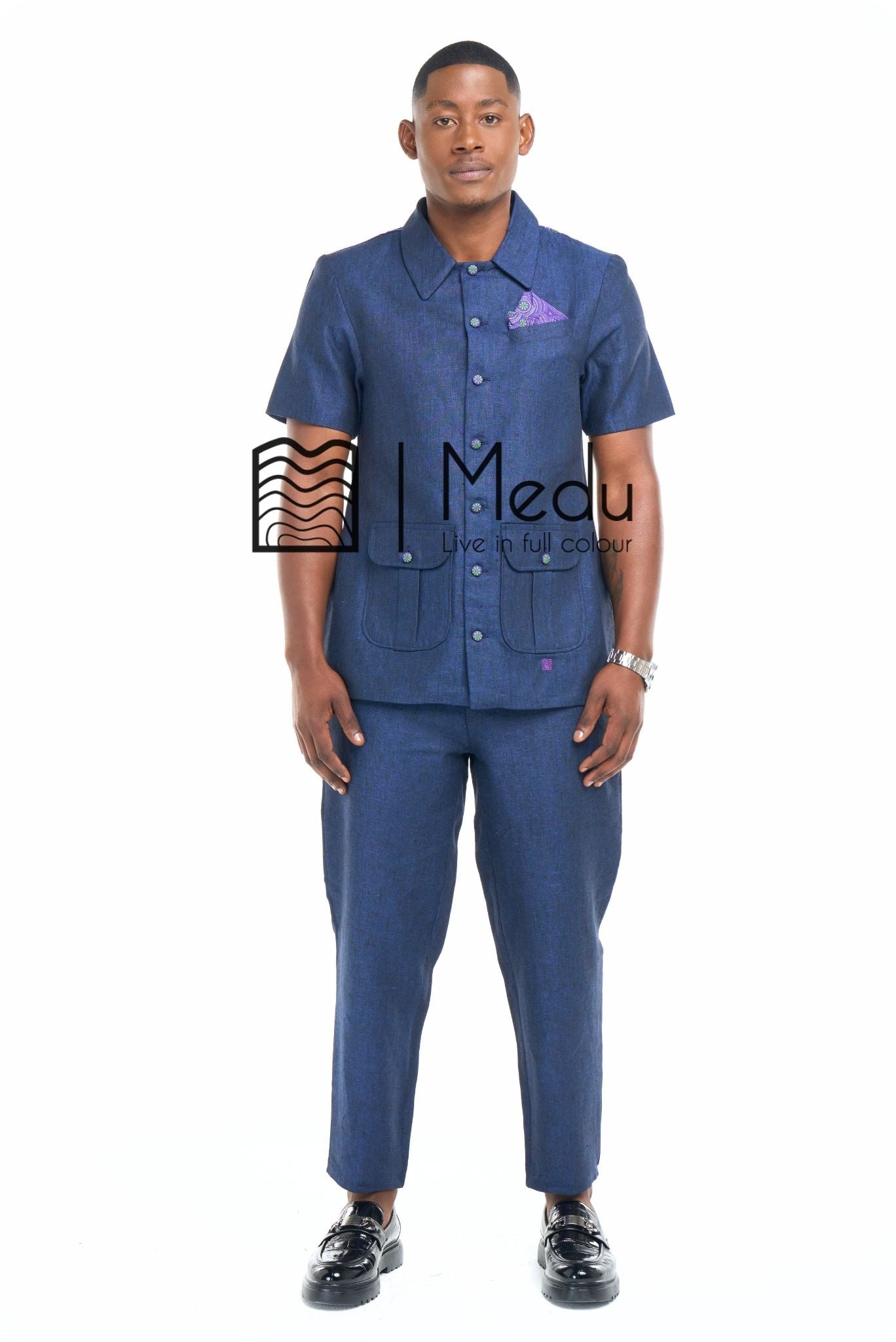 Peba Bespoke Linen Tailored Set Navy