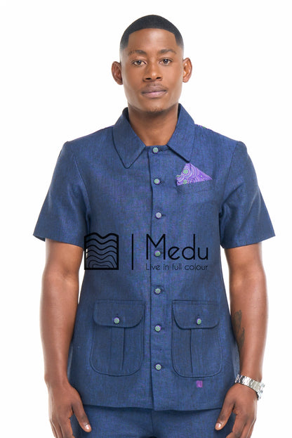 Peba Linen Tailored Overshirt Navy