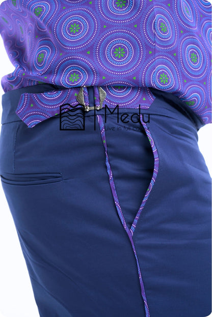 Lesiba Chino Trousers Navy with Purple
