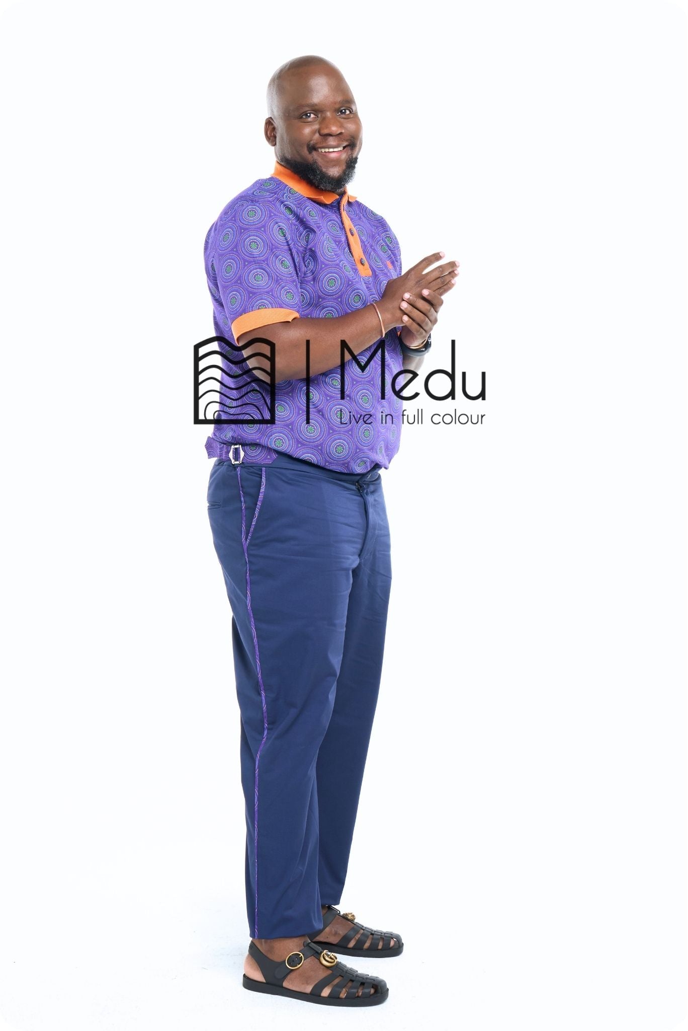 Lesiba Chino Trousers Navy with Purple